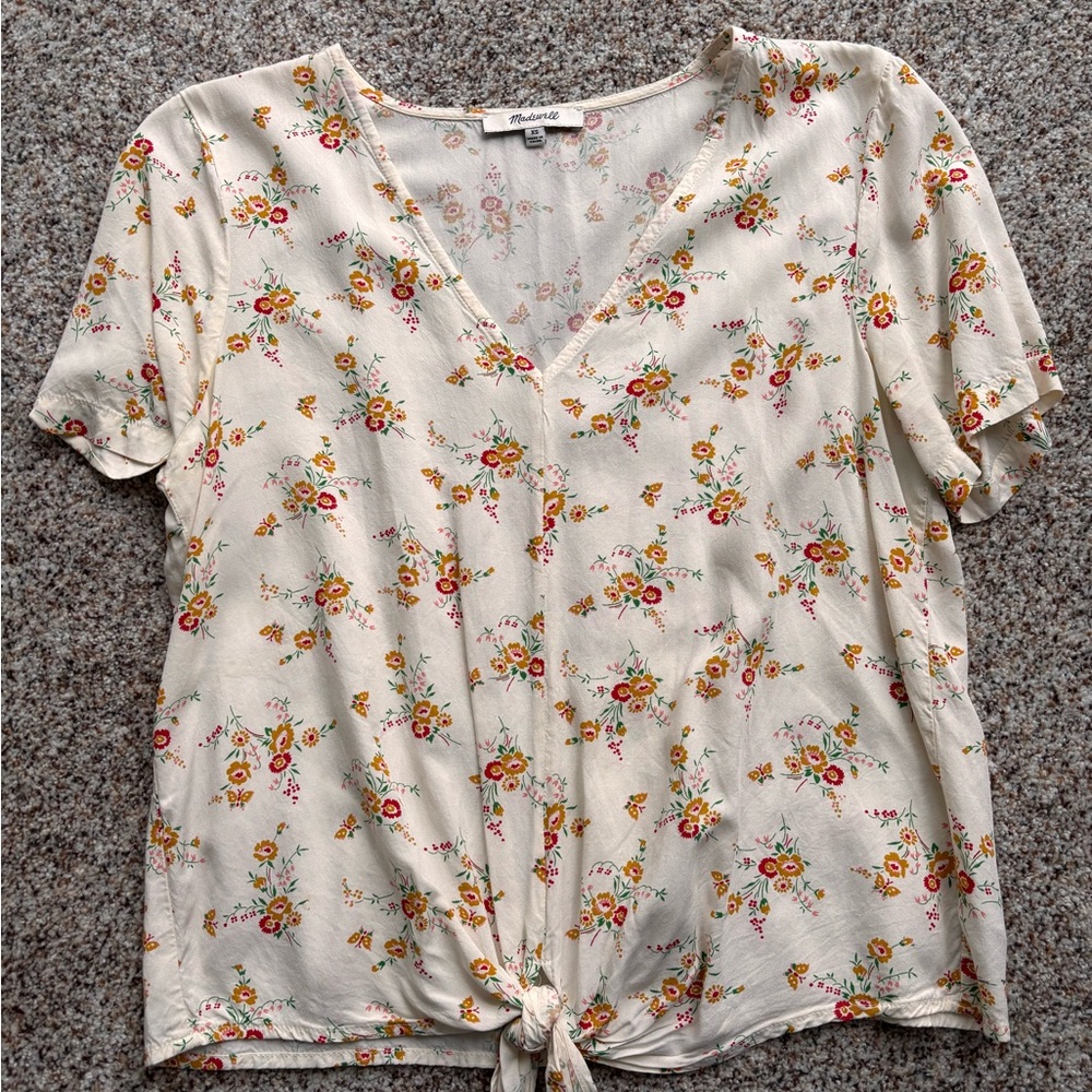 Madewell Floral V-Neck Blouse in Cream